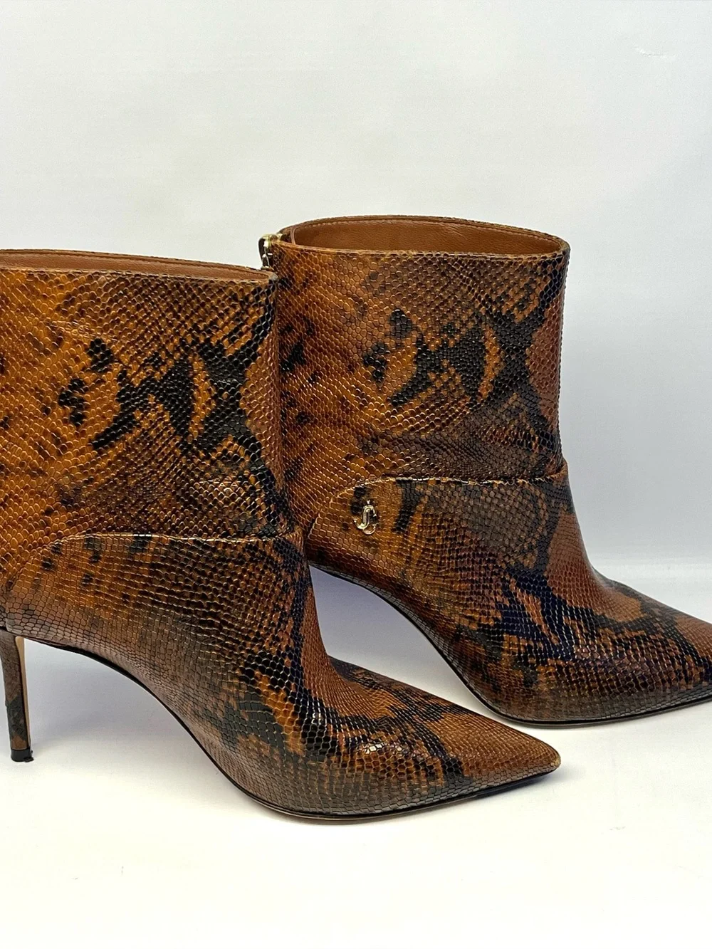 Jimmy Choo Beyla Brown Snake-Print Python Leather Ankle Booties 38 EU/ 7.5 US